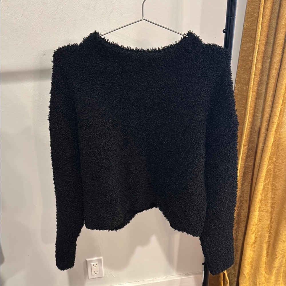 Halogen Black Crew Neck Sweater Plush Textured